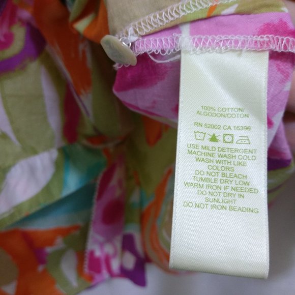 Tropical Cotton Blouse - Long-Sleeve - Beaded - Sz Medium - Picture 5 of 10